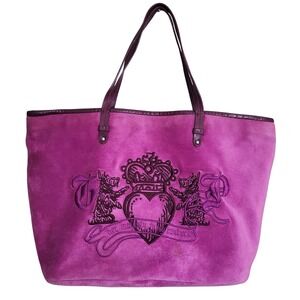 Juicy Couture Vintage Y2K Velour Tote Bag Purple Heart Crown Crest Logo‎